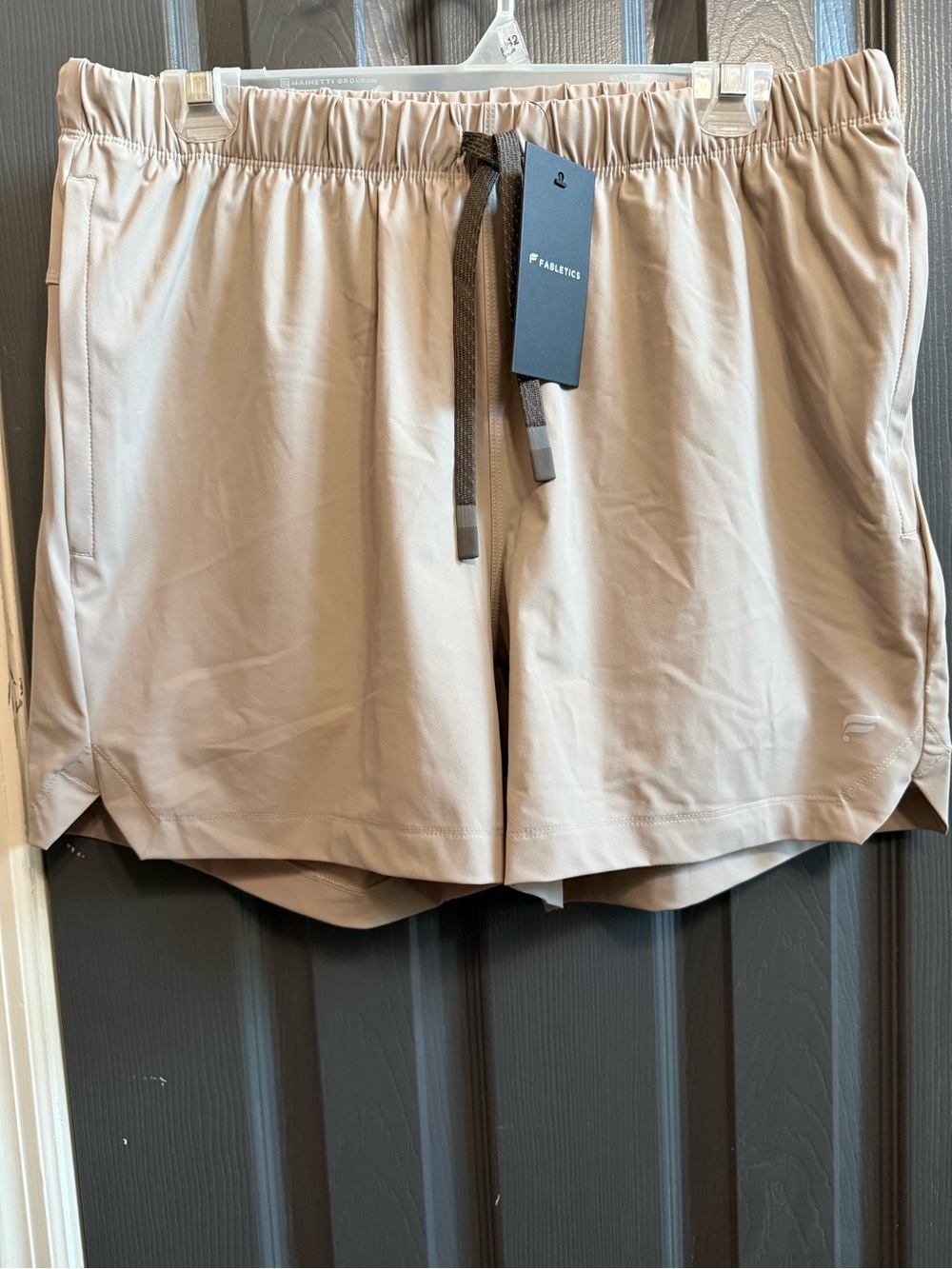 NWT Fabletics Men's The One Light Beige Athletic Shorts L Athleisure Gym